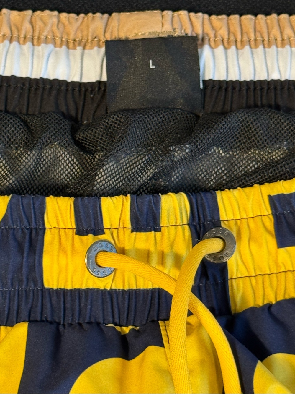 Hugo Boss BOSS Yellow Navy Designer Swim Trunks DrawstringSize L - Picture 4 of 4